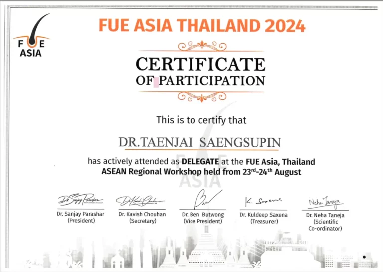 KESA doctor Certificate FUE ASIA