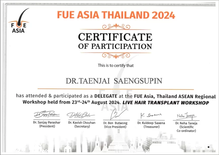 KESA doctor Certificate FUE ASIA